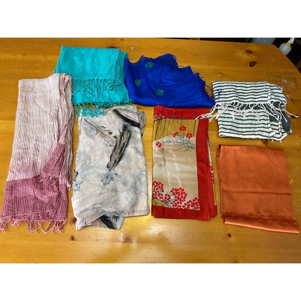 Lot of 6 Womens Scarves Assorted Styles Floral Striped Feather Pashmina Silk Mix